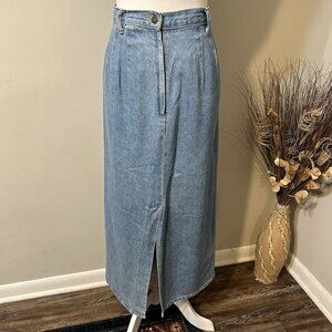 Vintage Bluetopia Denim Skirt Midi Pencil Modest 100% Cotton Pleated USA Sz 16W